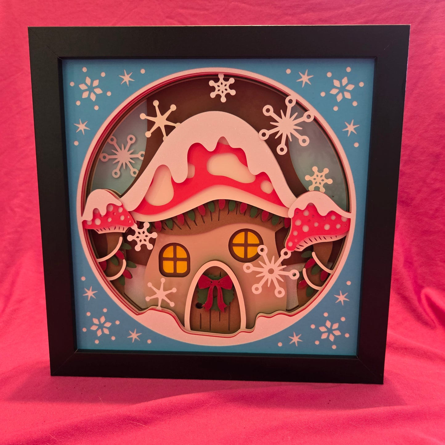 Christmas Mushroom House Shadow Box