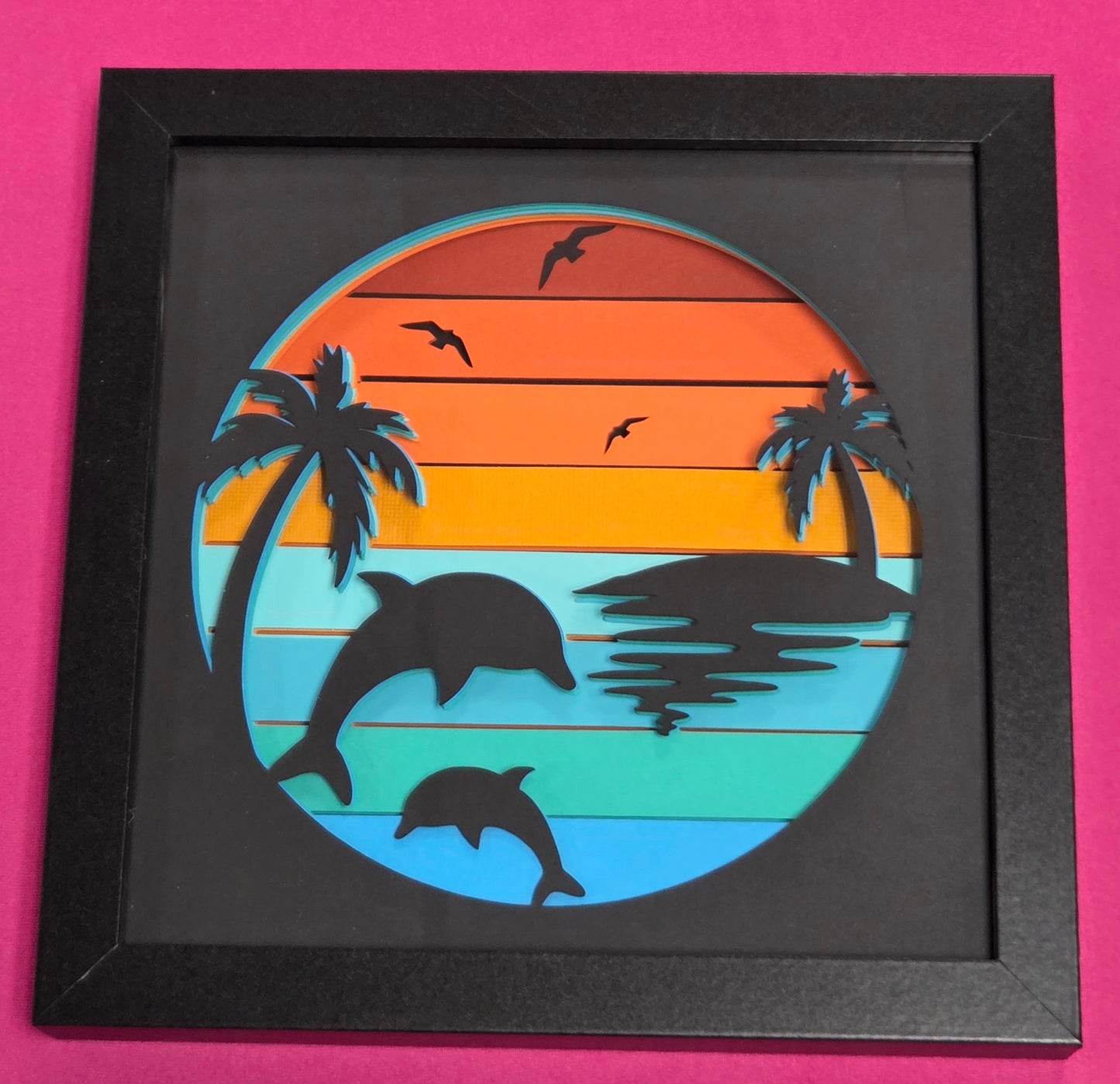 Dolphin sunset 3d shadowbox
