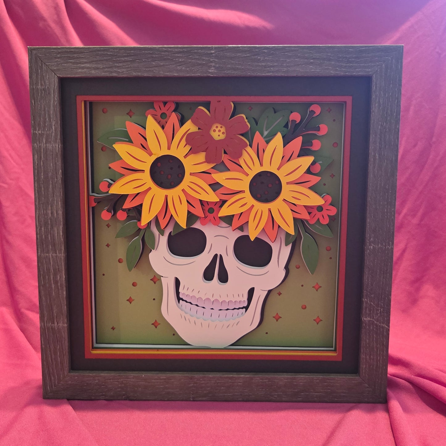 8x8 Fall Skull Bouquet Shadow Box