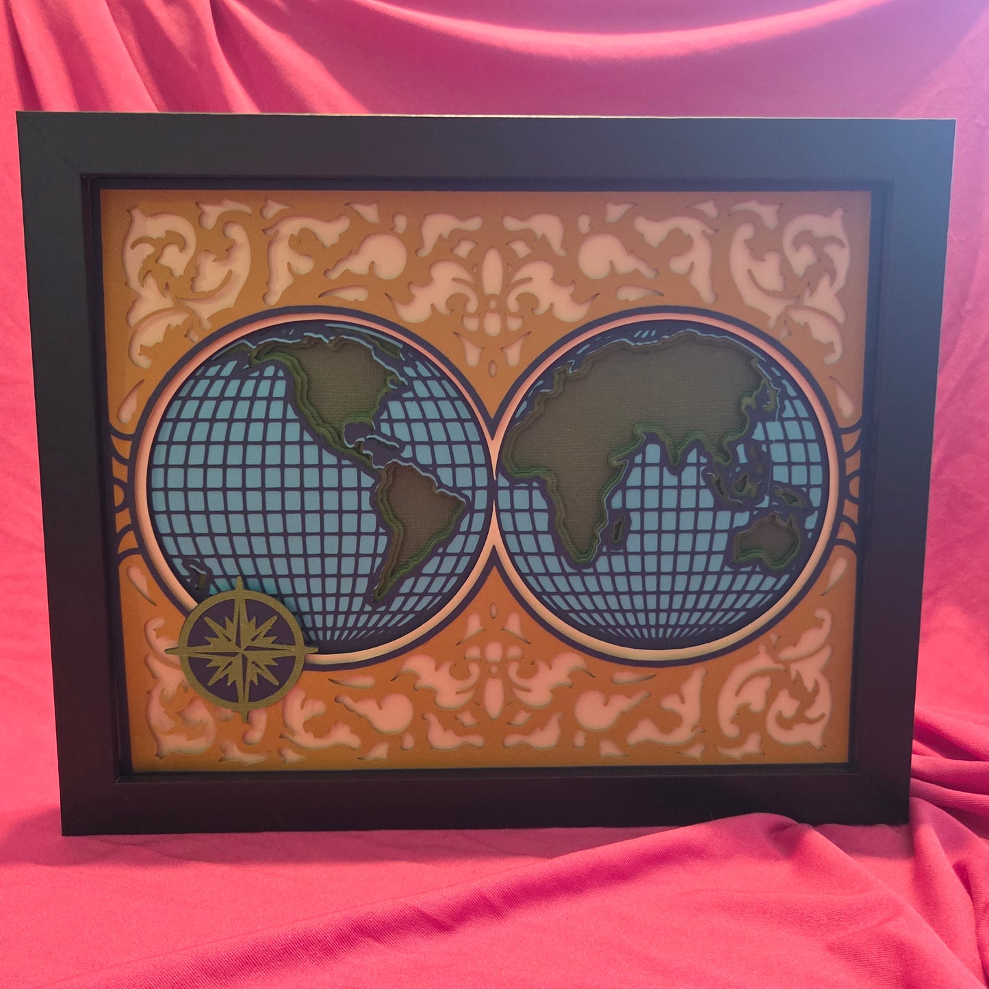 8x10 World Map Shadow Box